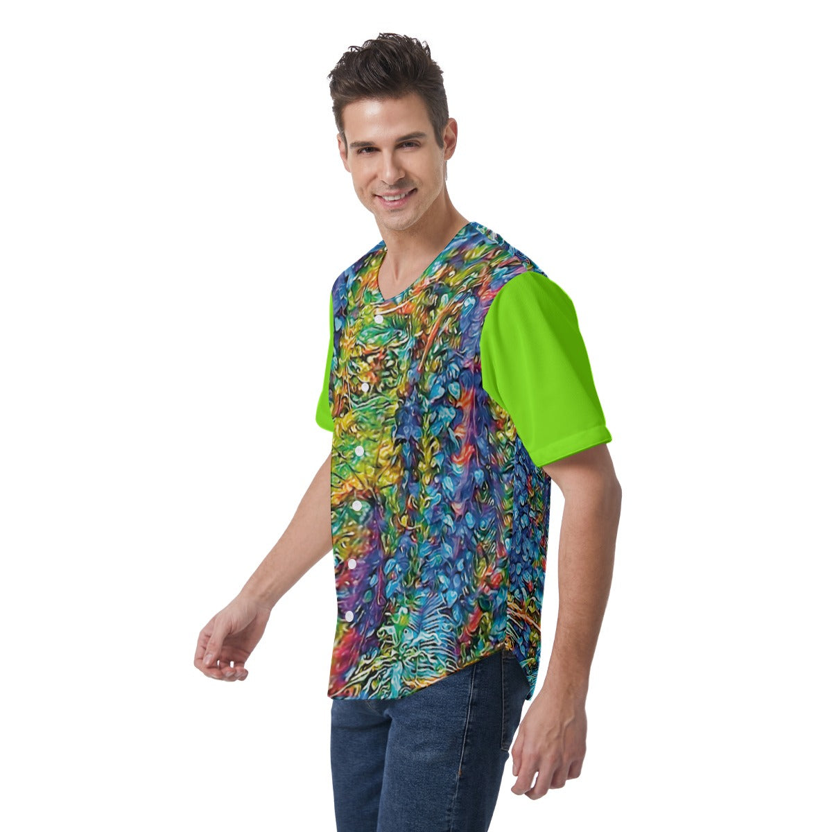 “Flouro Jungle” Men's Short Sleeve Baseball Jersey