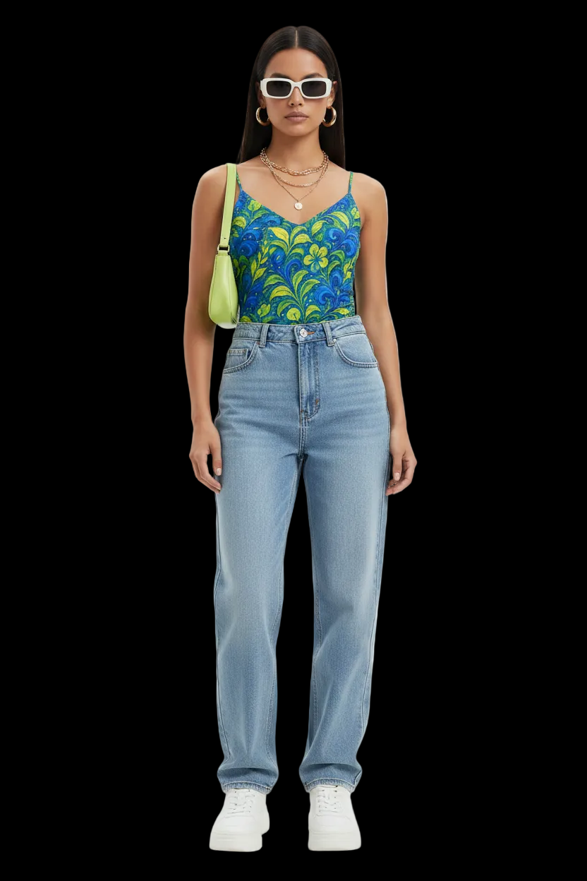 “Cobalt Meadow” Drawstring Camisole