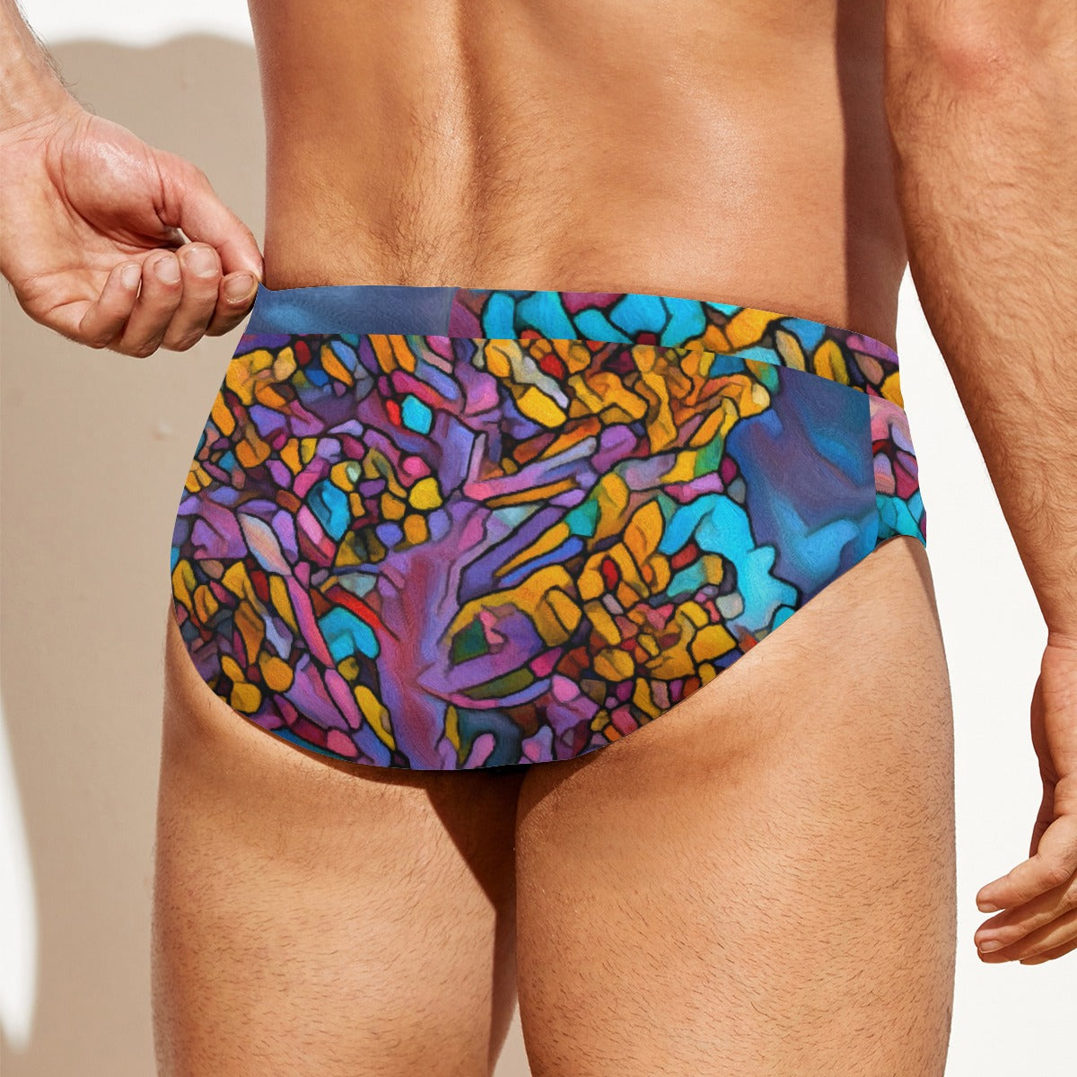 “Mosaic Pulse” Men'S Drawstring Swim Briefs