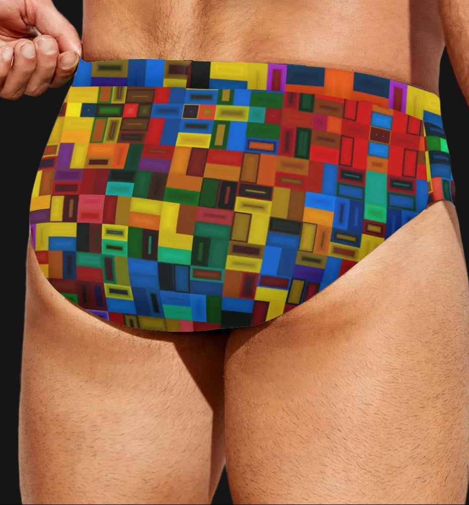 “Blocked” Men'S Drawstring Swim Briefs