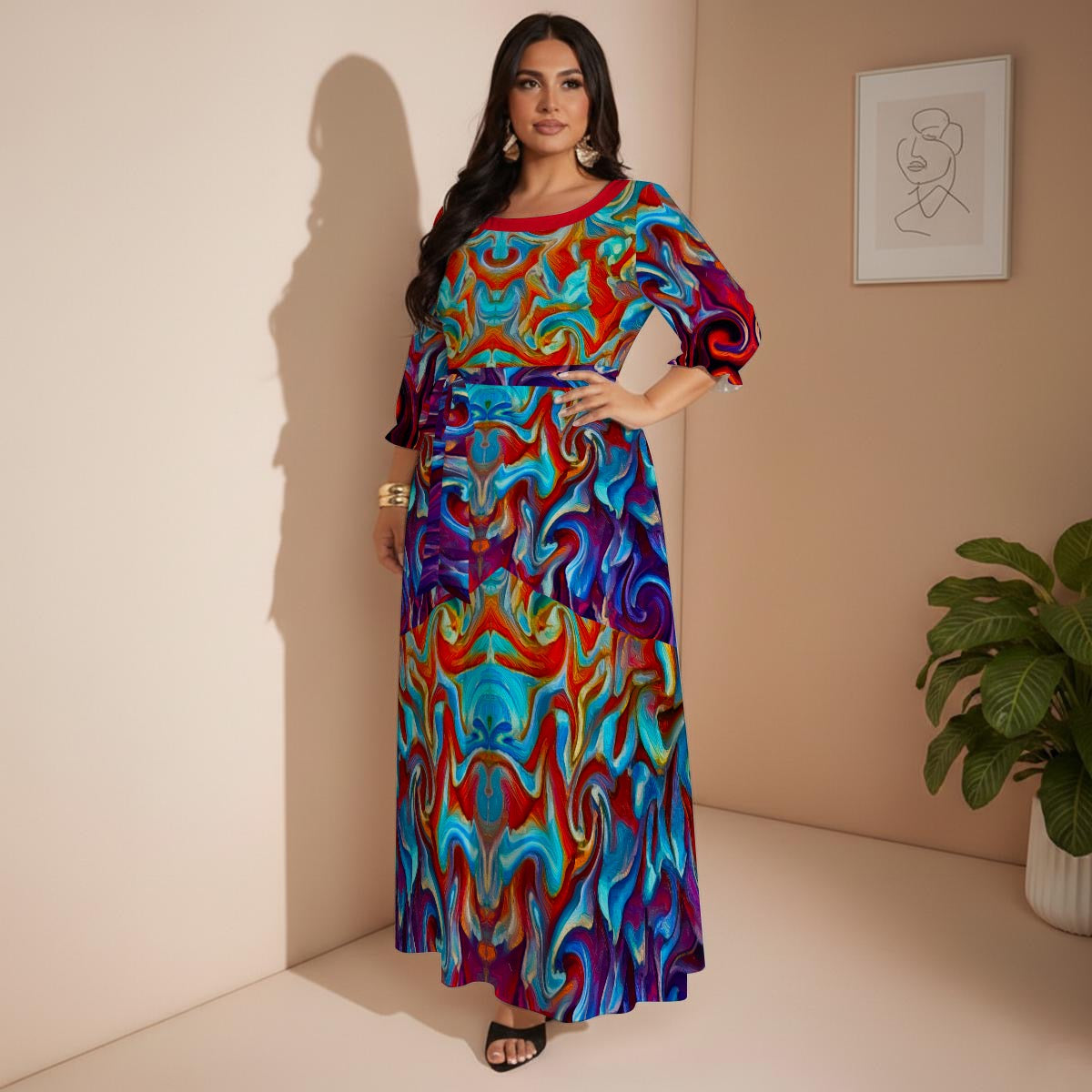 “Aurora Flare” Print Women’s Maxi Dress|Plus Size