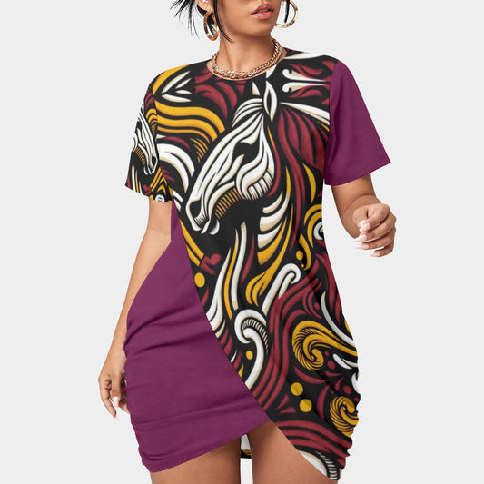“Bronco” Women’s Stacked Hem Dress With Short Sleeve(Plus Size)