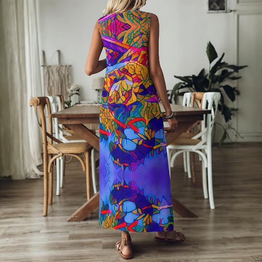 “Cerulean Spectrum” Women's V-Neck Long Dress