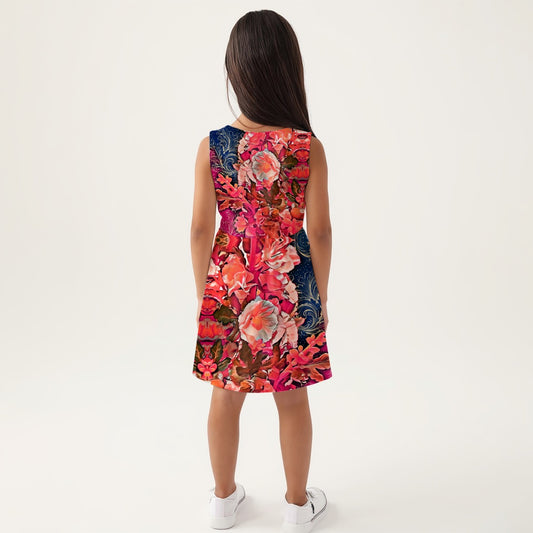 “Celestial bloom” Girls Sleeveless A-Line Dress
