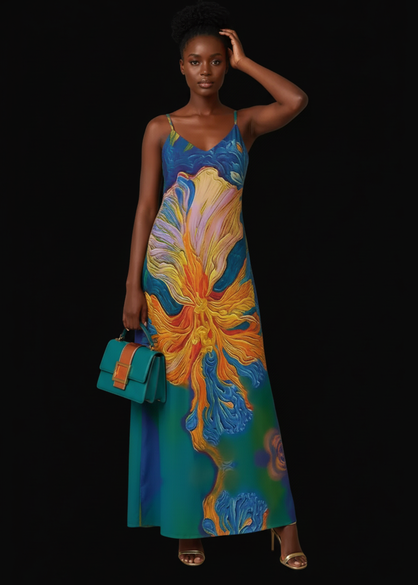 “Iris” Women's Elegant V-Neck Maxi Dress