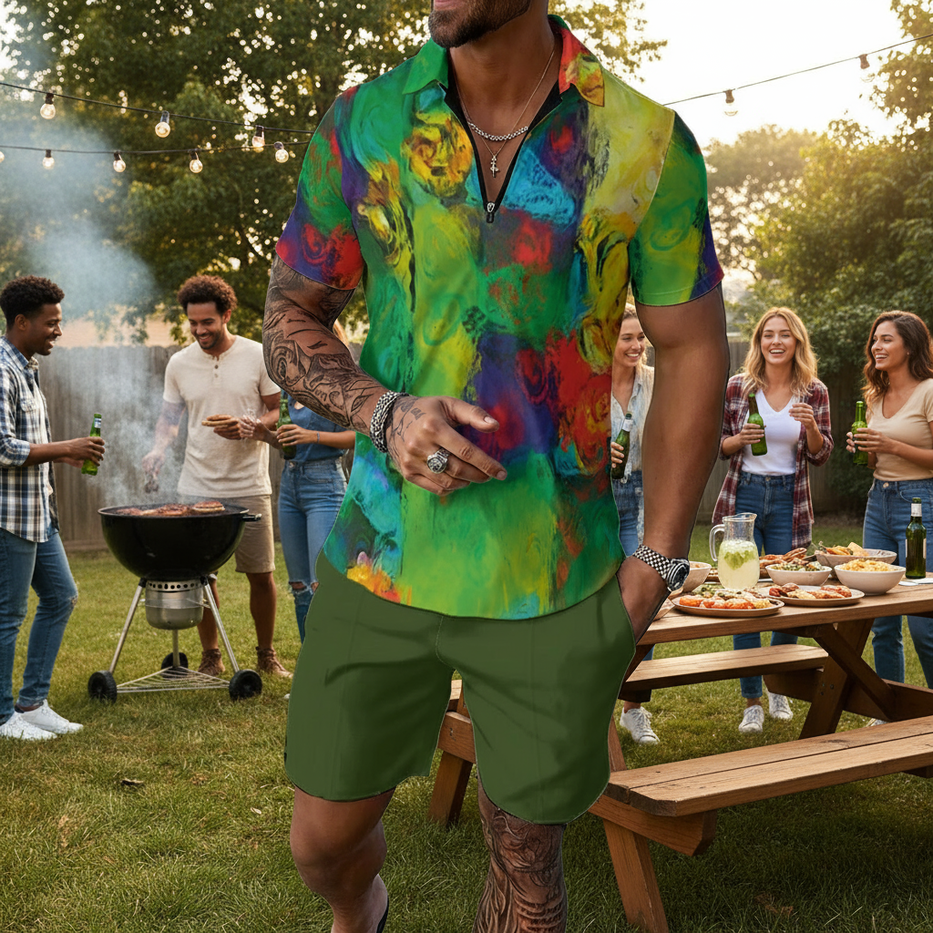 “Verdant Dream” Men's Polo Sportswear Set