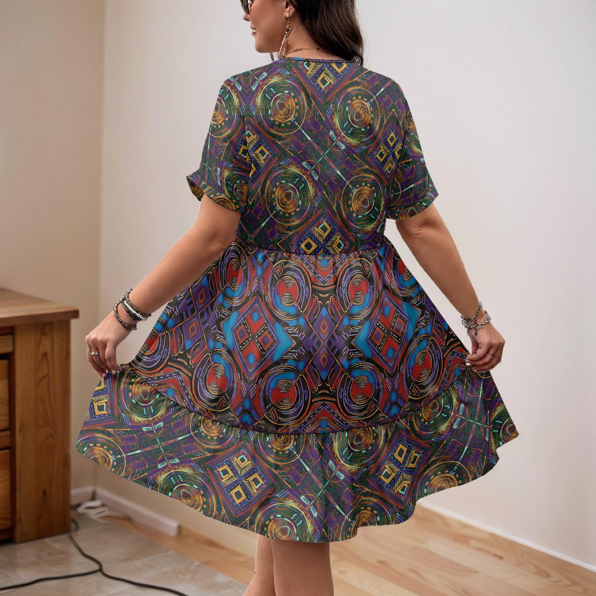 “Persia” Women’s Floral V-Neck Short Sleeve Dress