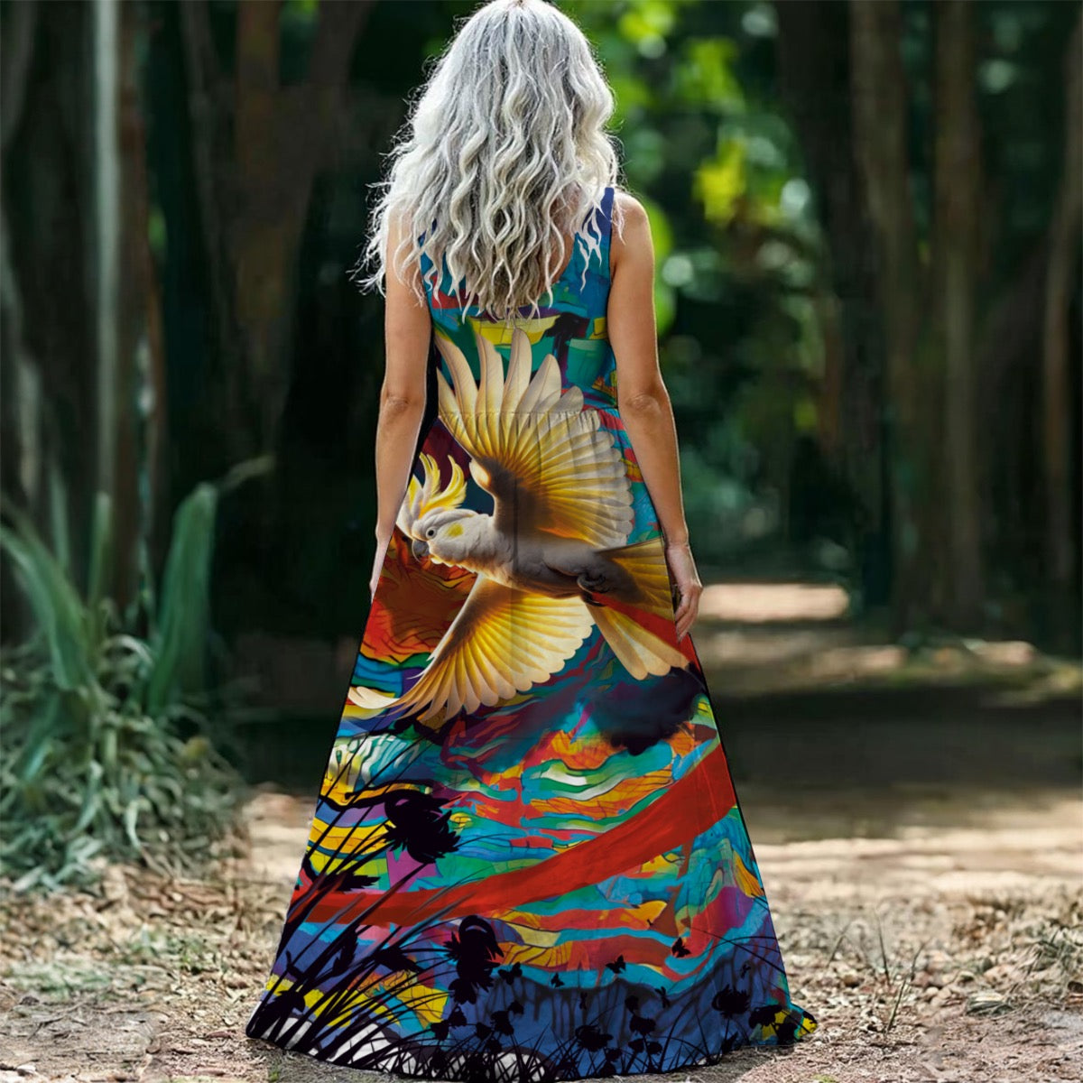 “ Sulphur Crested Soaring” Women’s Sleeveless Maxi Dress