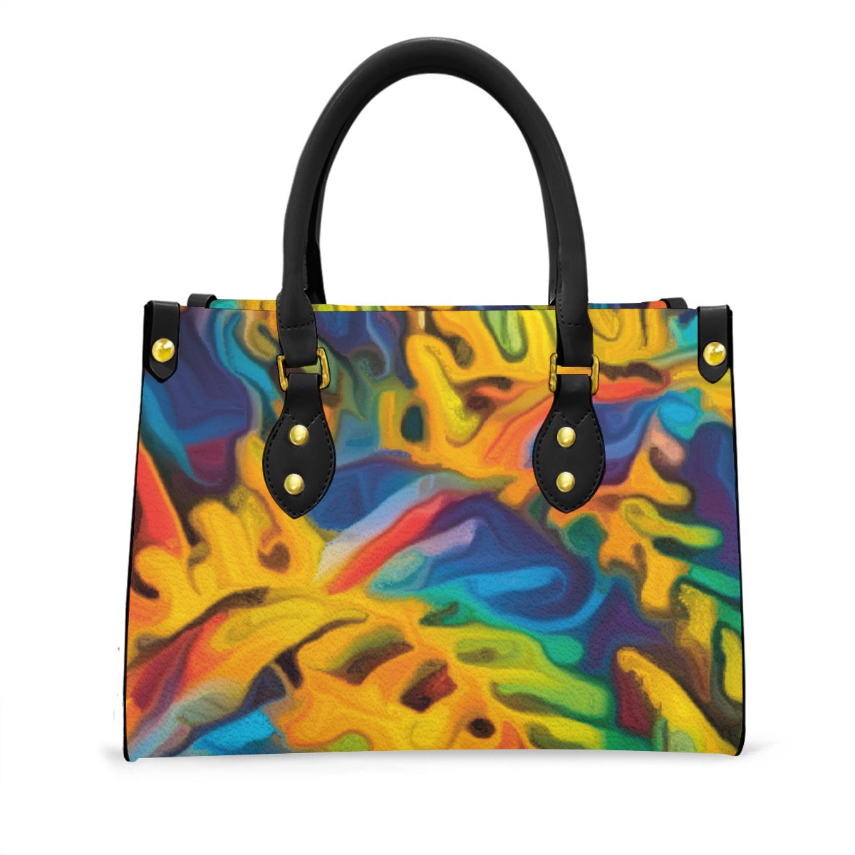 “Rainbow Fernery” Women's Tote Bag With Black Handle