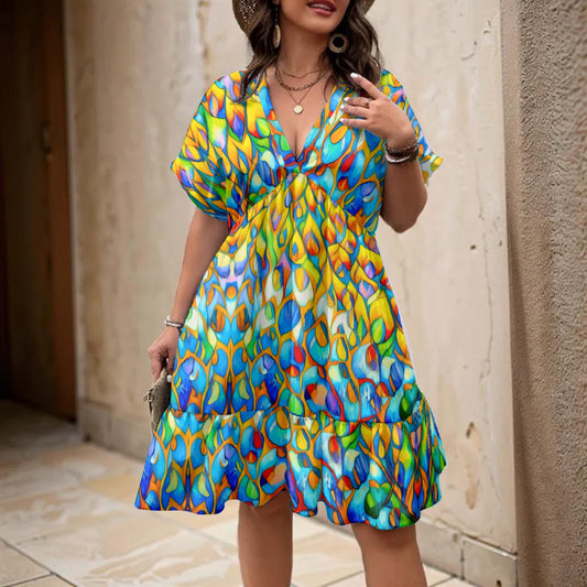 “Prism” Women’s Floral V-Neck Short Sleeve Dress