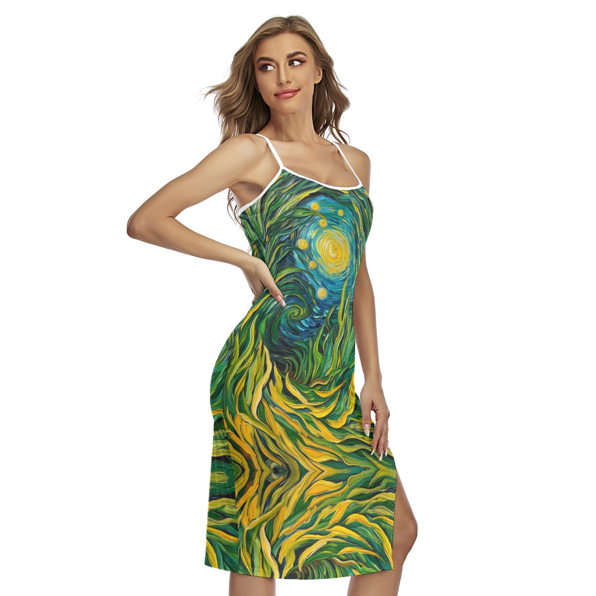 “Vincent Through the Seagrass” Women's Back Cross Cami Dress