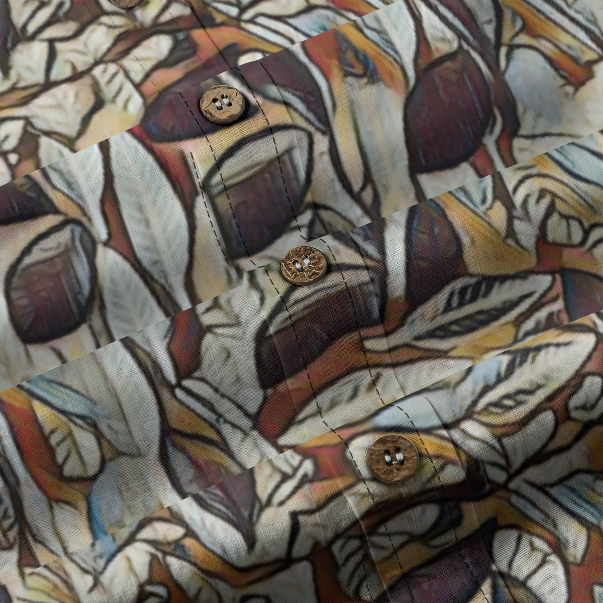 “Fragmented Foliage” Men's Casual Lapel Long Sleeve Shirt|125GSM Cotton