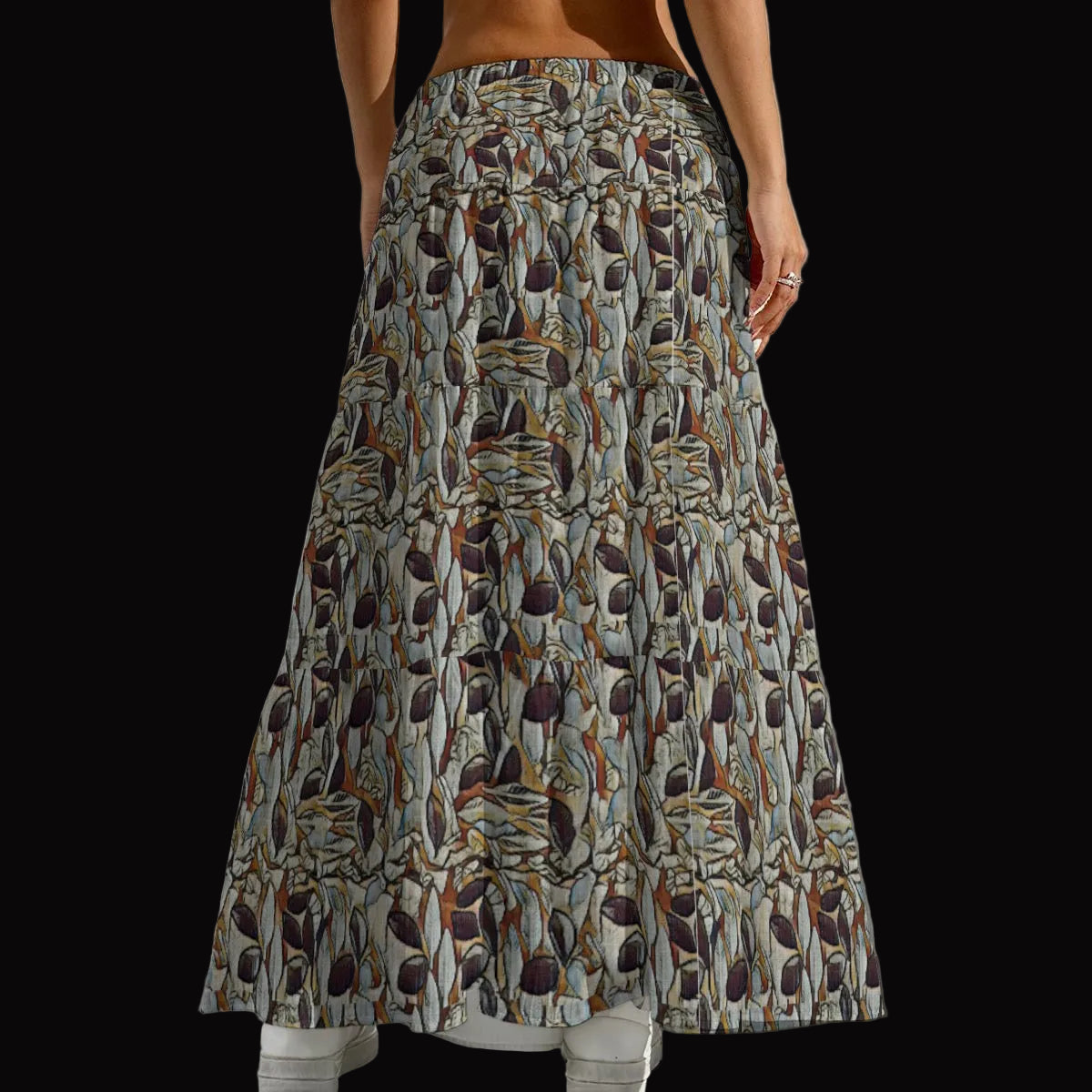 “Fragmented Foliage” Women's Pleated Long Skirt