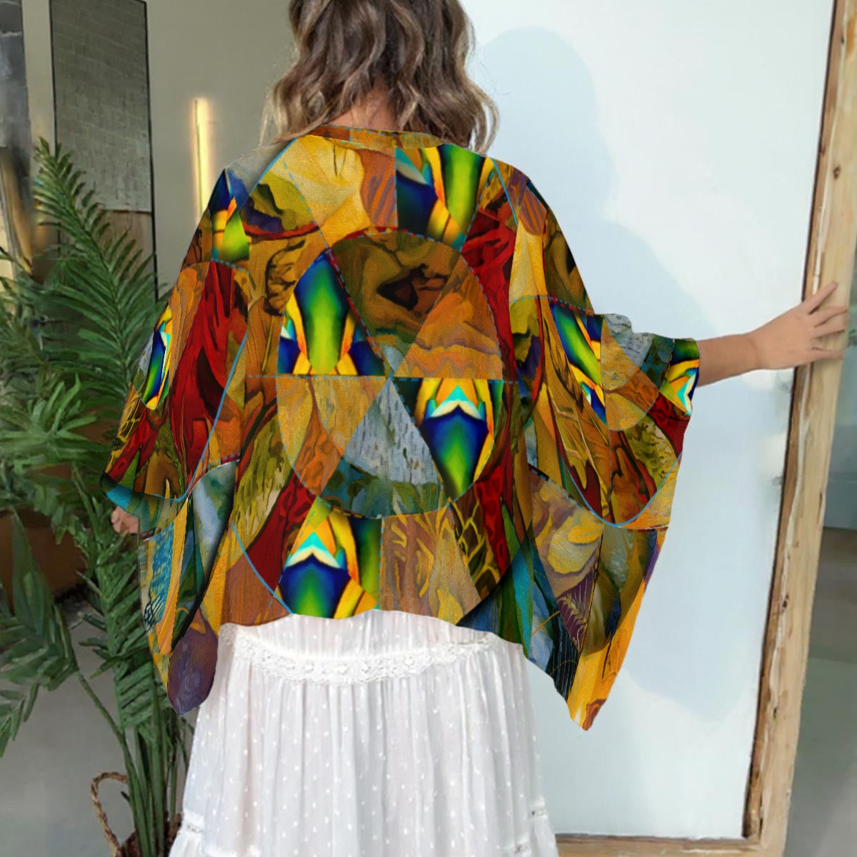 “Earthen Tessellation” Boho Patchwork Kimono Sleeve Top