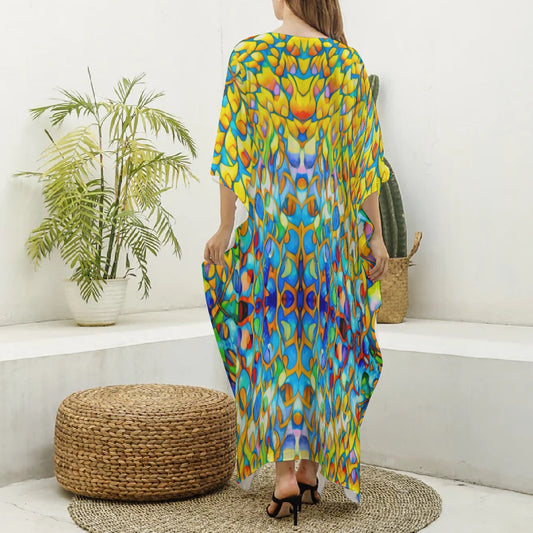 “Prism” Women's Imitation Silk V-neck Kaftan Robe