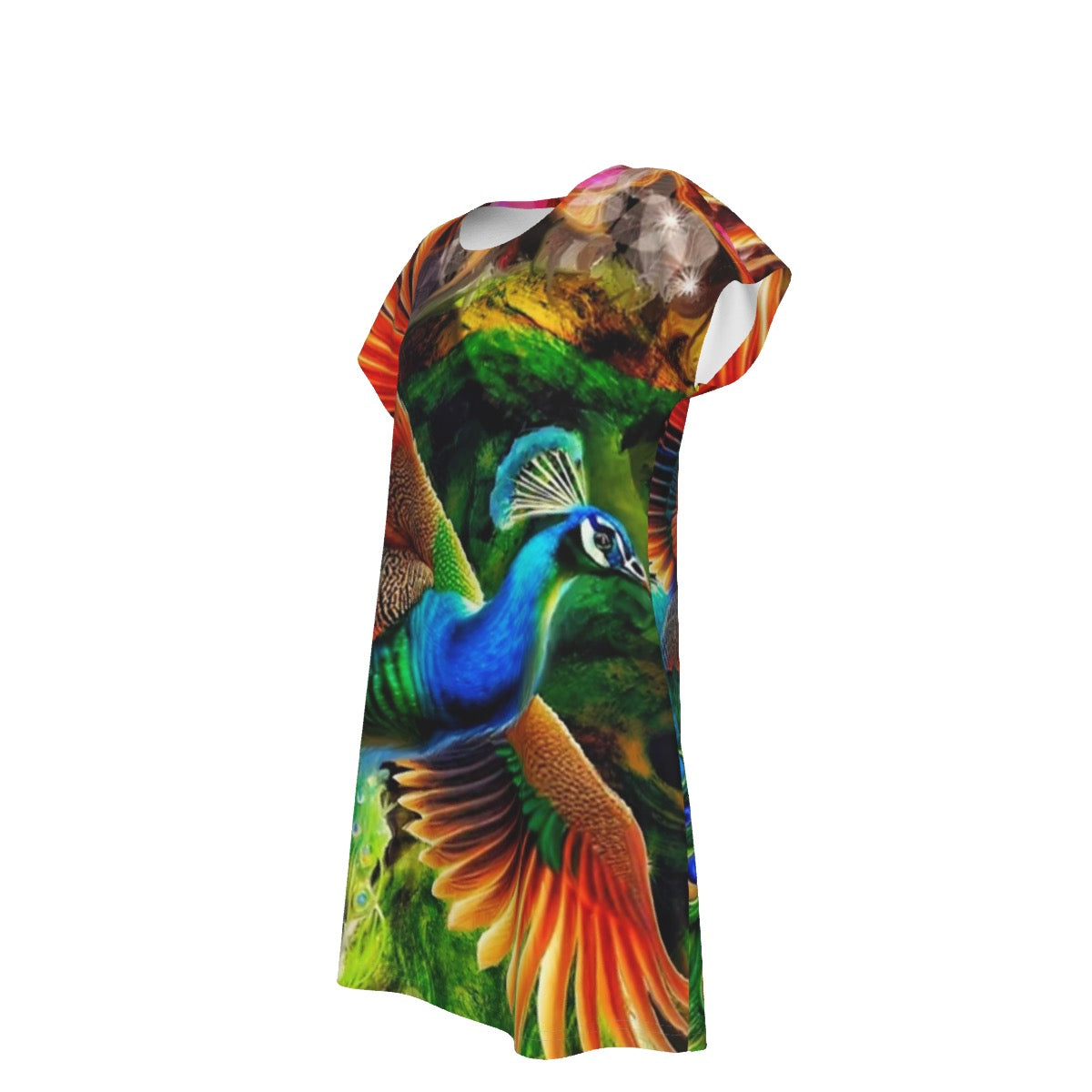 “Peacock Flight”- Women's Short Sleeve Dress