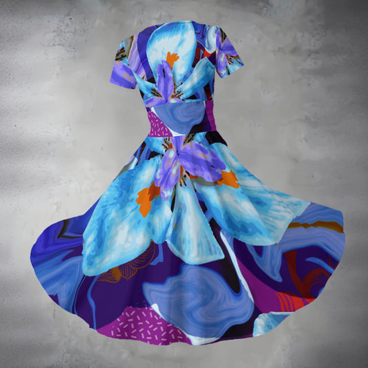 “The Blue Dietes” Short Sleeve V Neck Midi Dress