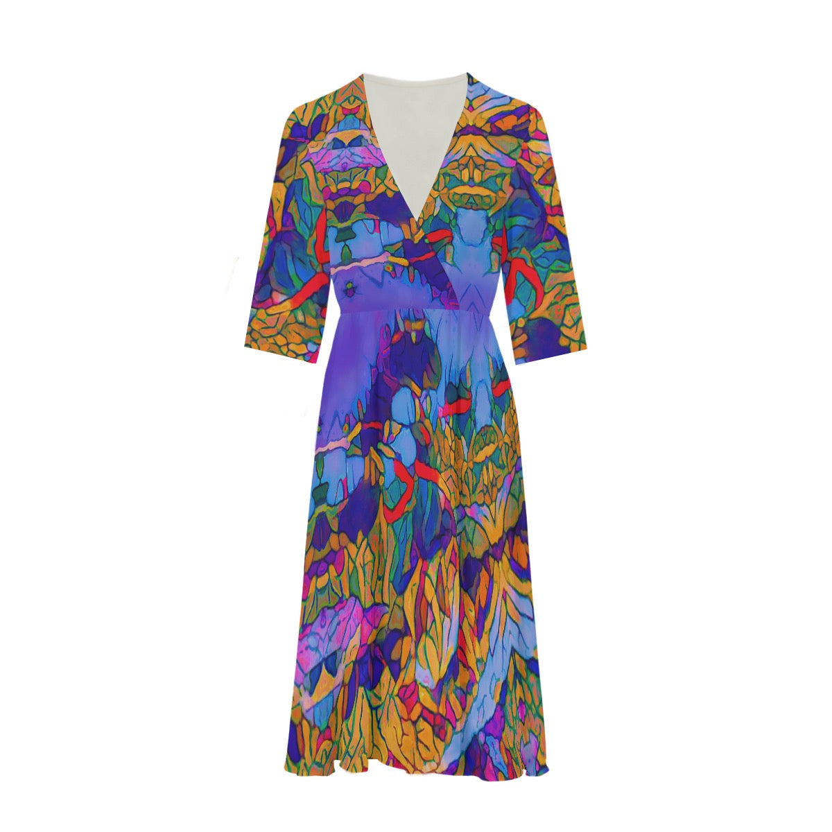 “Cerulean Spectrum” Women's Knee-Length V-Neck Dress