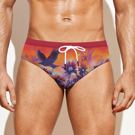 âSunset Flightâ Men'S Drawstring Swim Briefs