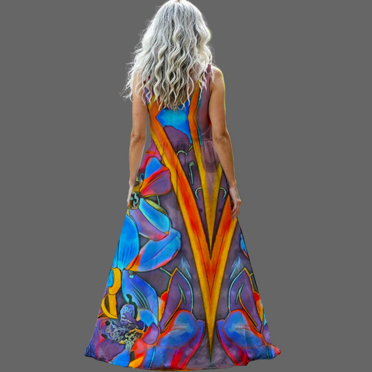 “Electric Bloom” Women’s Sleeveless Maxi Dress