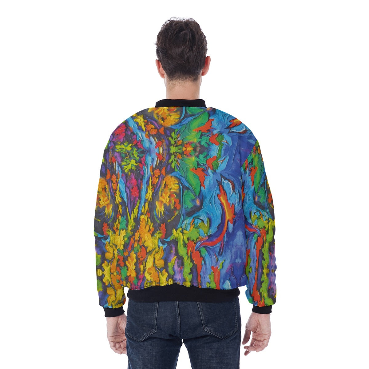 “Springtime Impasto” Print Men's Bomber Jacket With Sleeve Pocket