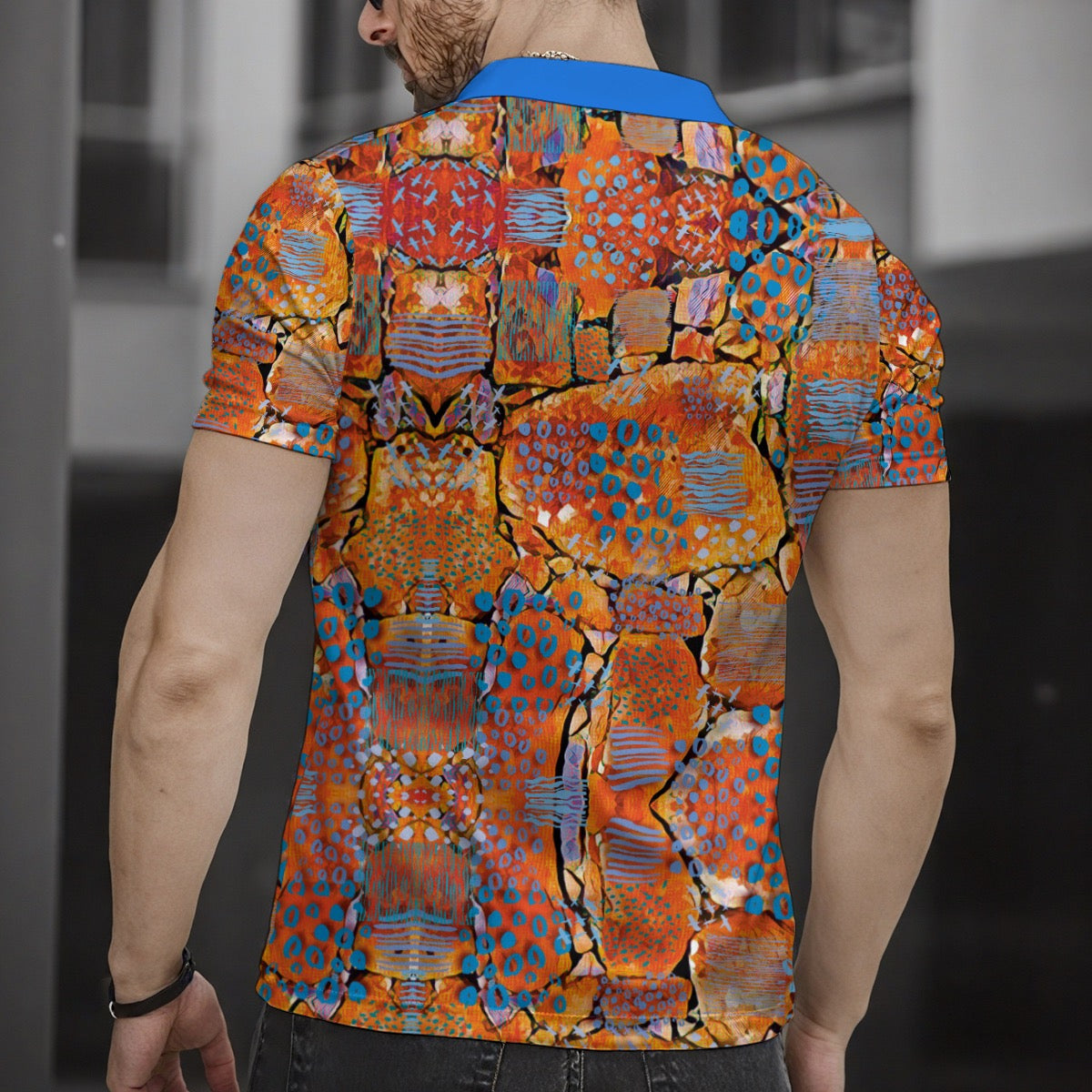 “Azure Canyon” Sleeve Button Polo Shirt