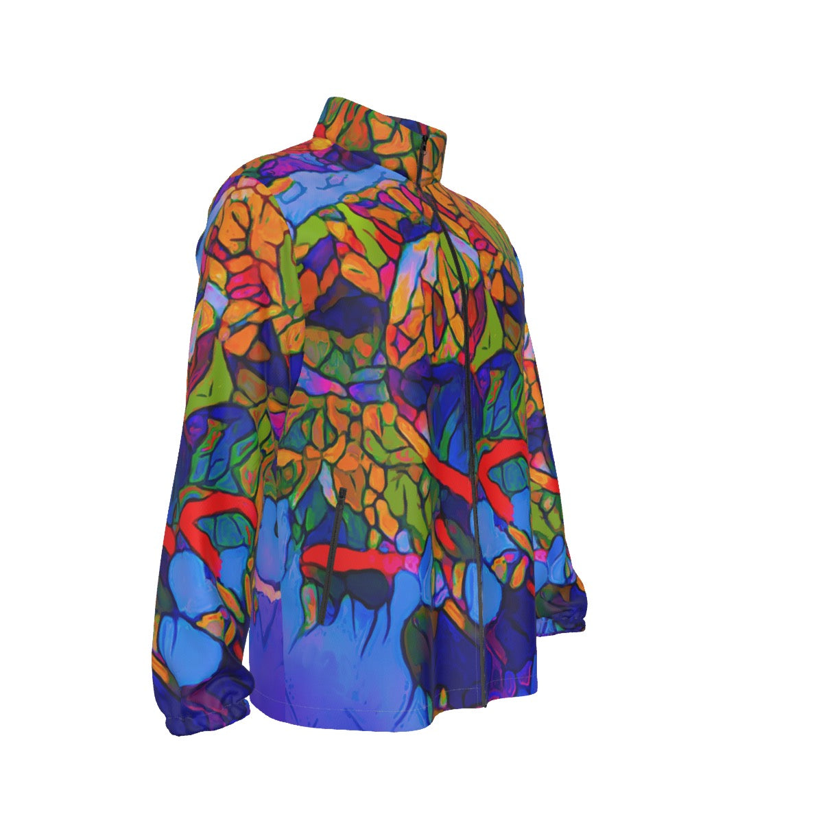 “Cerulean Spectrum” Men's Stand-up Collar Zip-up Windproof Jacket