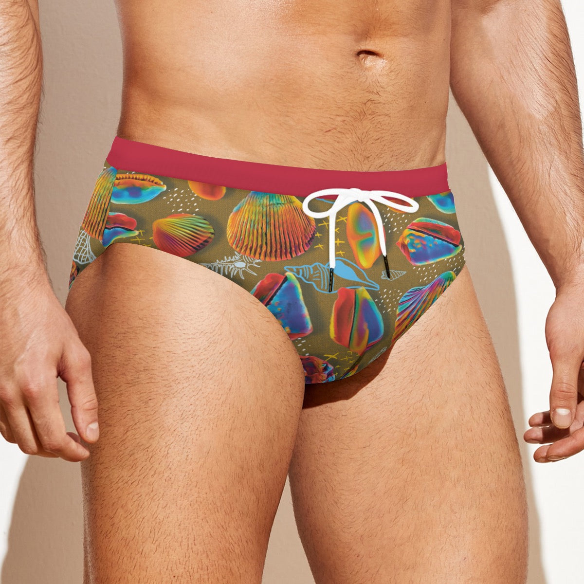 “Peregian Shells” (Mustard) Men'S Drawstring Swim Briefs