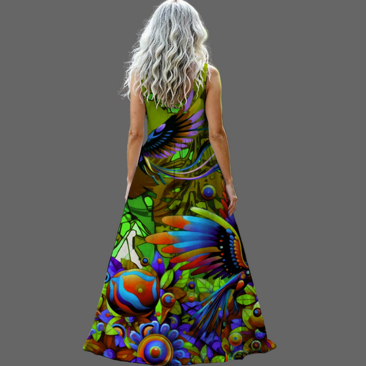 “Green Garden of Unseemly Delights”Women’s Sleeveless Maxi Dress