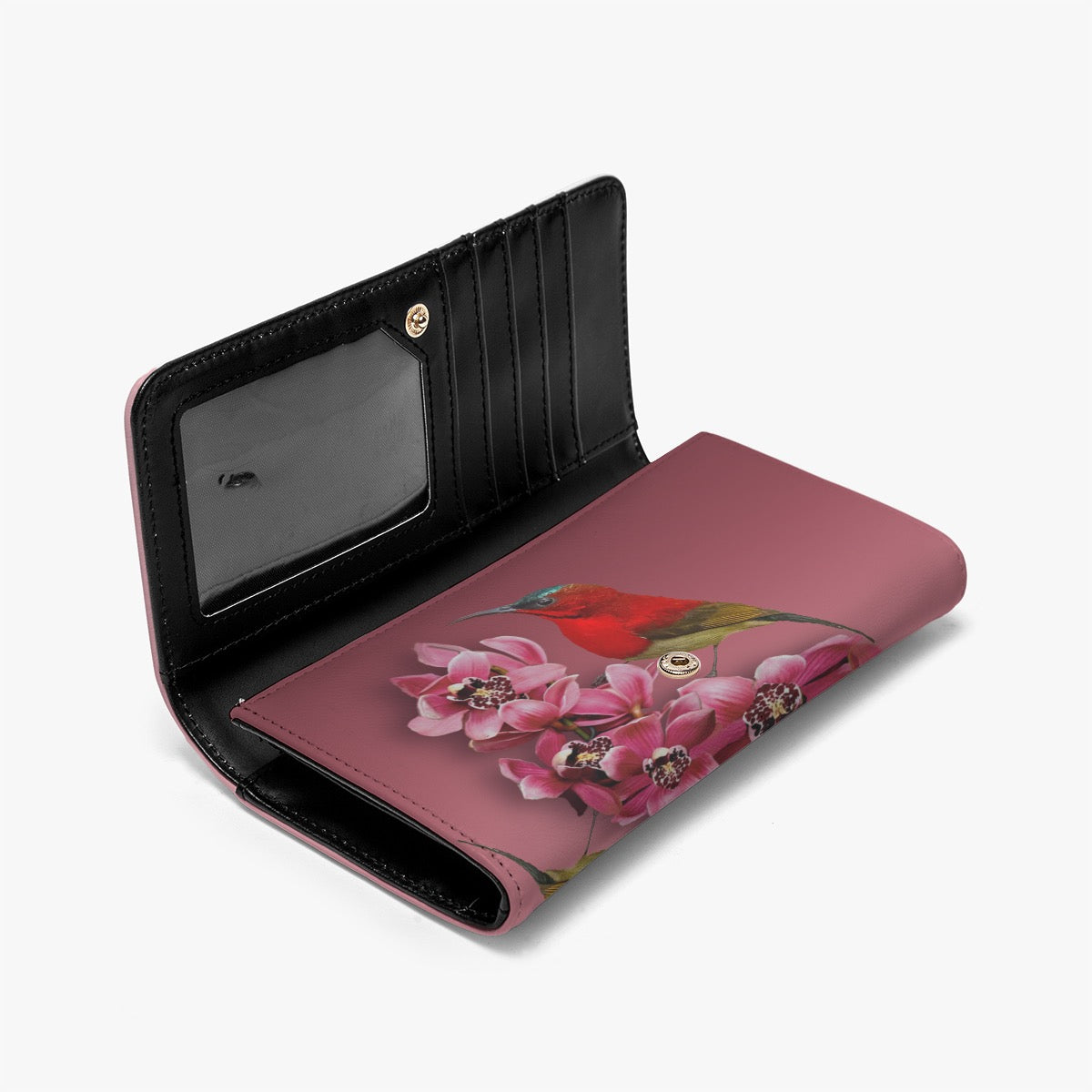 “Crimson Sunbird & Cymbidium Orchid”. Foldable Wallet.