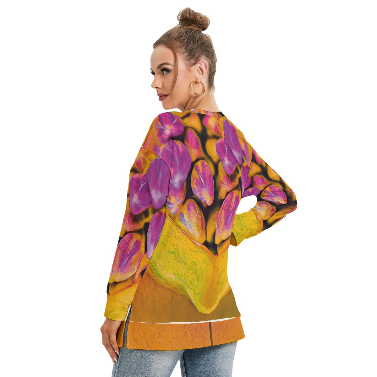 “Agapanthus” Women's Side Split O-neck Sweatshirt