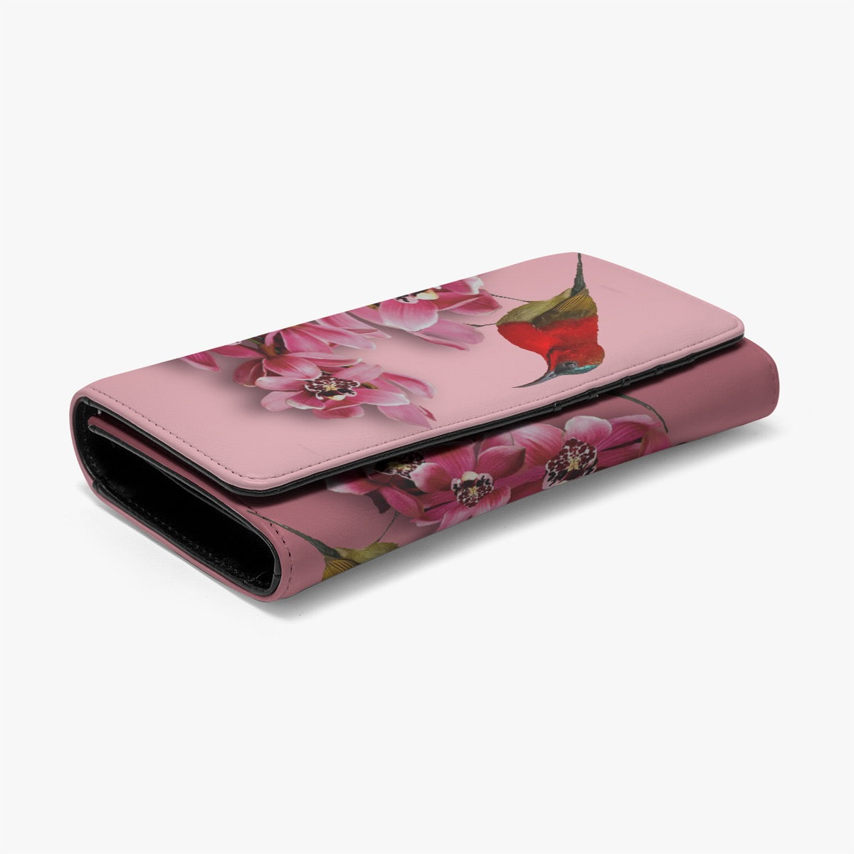“Crimson Sunbird & Cymbidium Orchid”. Foldable Wallet.
