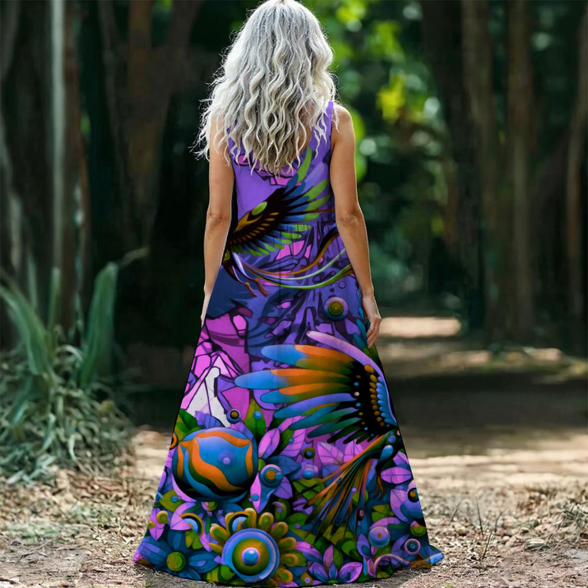 “Purple Garden of Unseemly Delights” Women’s Sleeveless Maxi Dress