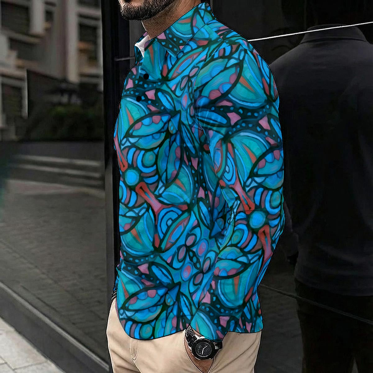 “Lapis Labyrinth” Men's Polo Shirt With Long Sleeve