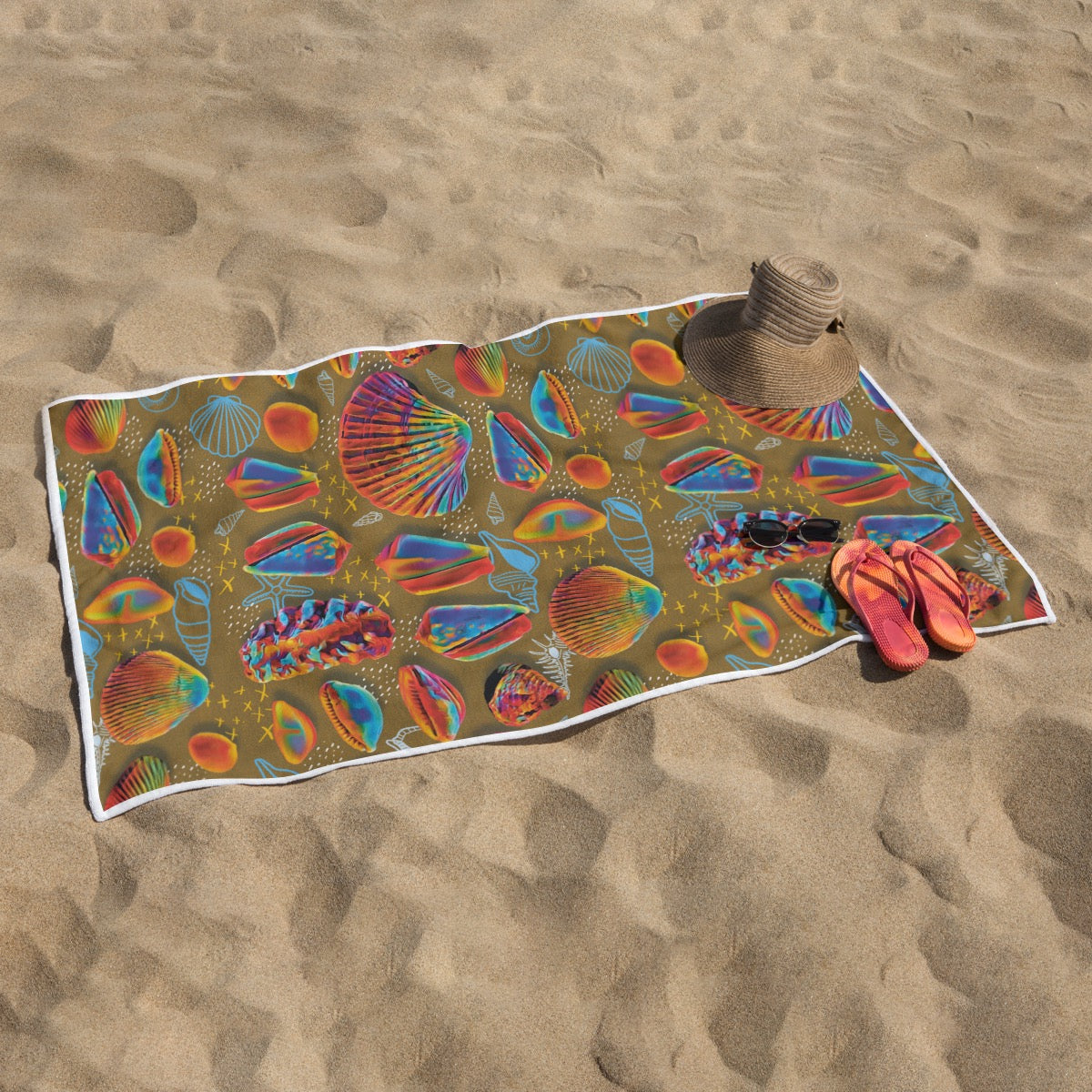 “Peregian Shells” (Mustard) Rectangular Beach Towel
