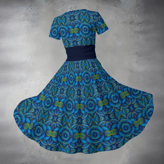 “Tranquility” Women's Short Sleeve V Neck Midi Dress