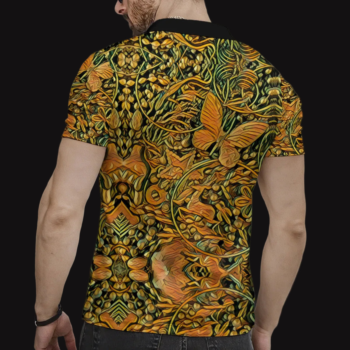 “Gilded Maze” Men's Short Sleeve Button Polo Shirt