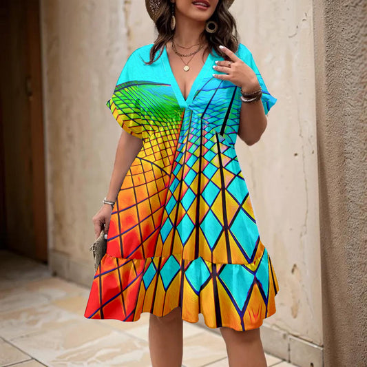 “Opera House” Women’s Floral V-Neck Short Sleeve Dress