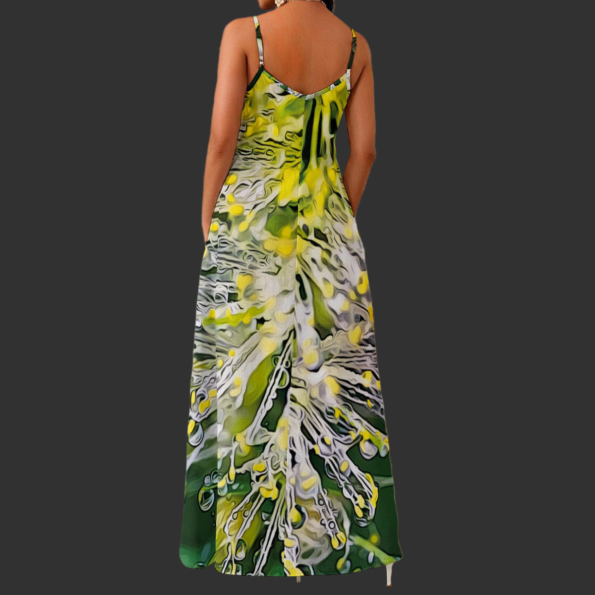 “White Bottlebrush” Women's Elegant V-Neck Maxi Dress
