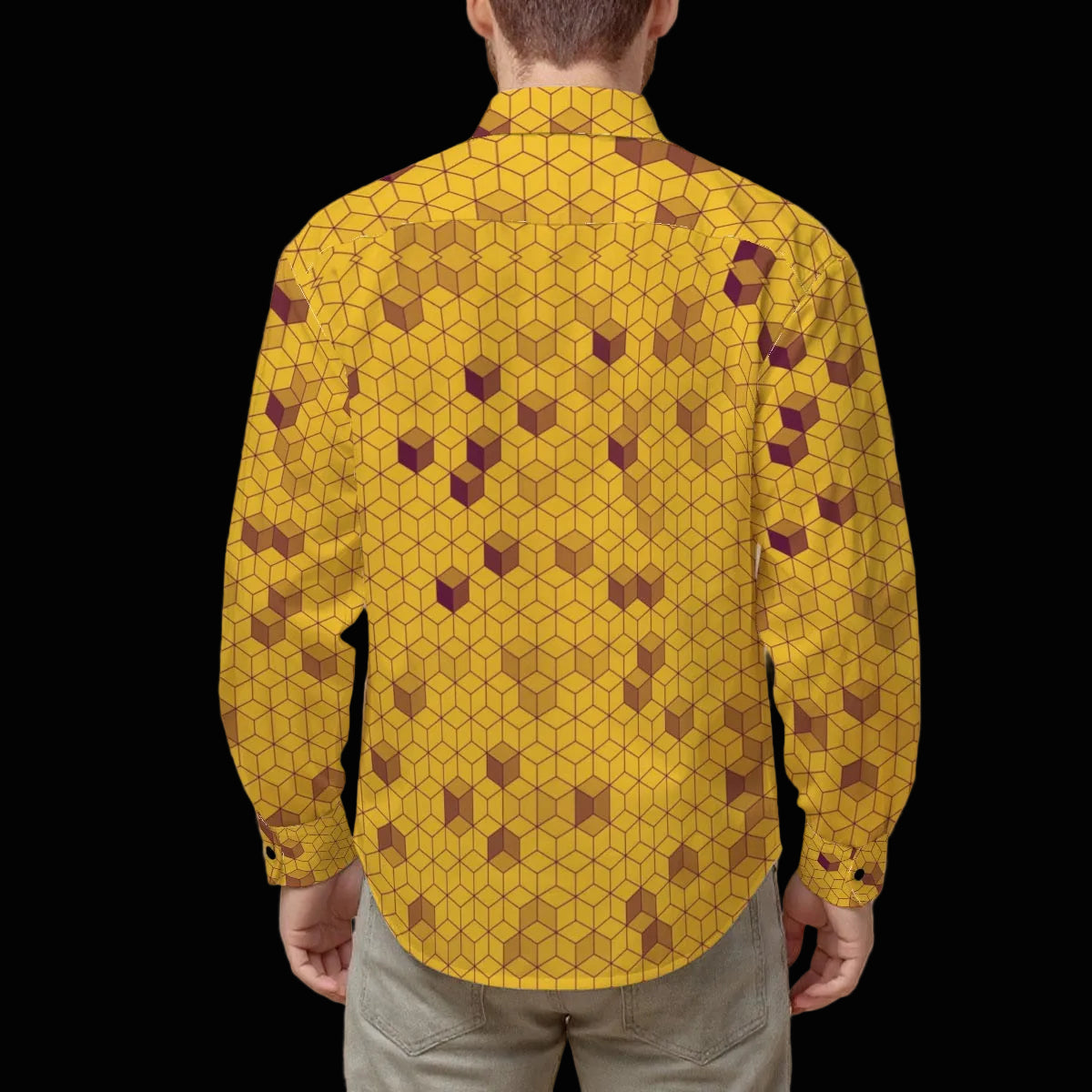 “Polyhedral-Yellow” Men's Slim Fit Long Sleeve Shirt