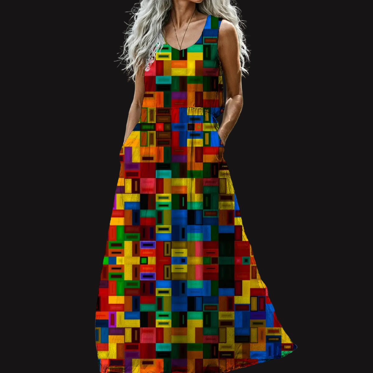 “Blocked” Women’s Sleeveless Maxi Dress