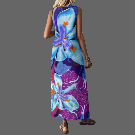 “The Blue Dietes” V-Neck Long Dress
