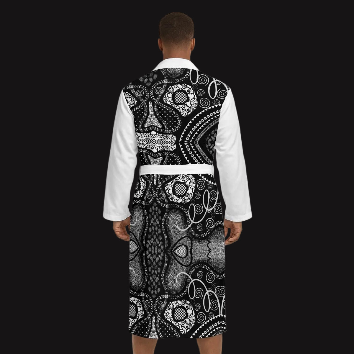 “Scribble” Men’s Fleece-Lined Bathrobe with Belt