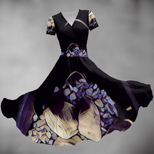 “Rocks and Stones” Women's Short Sleeve V Neck Midi Dress