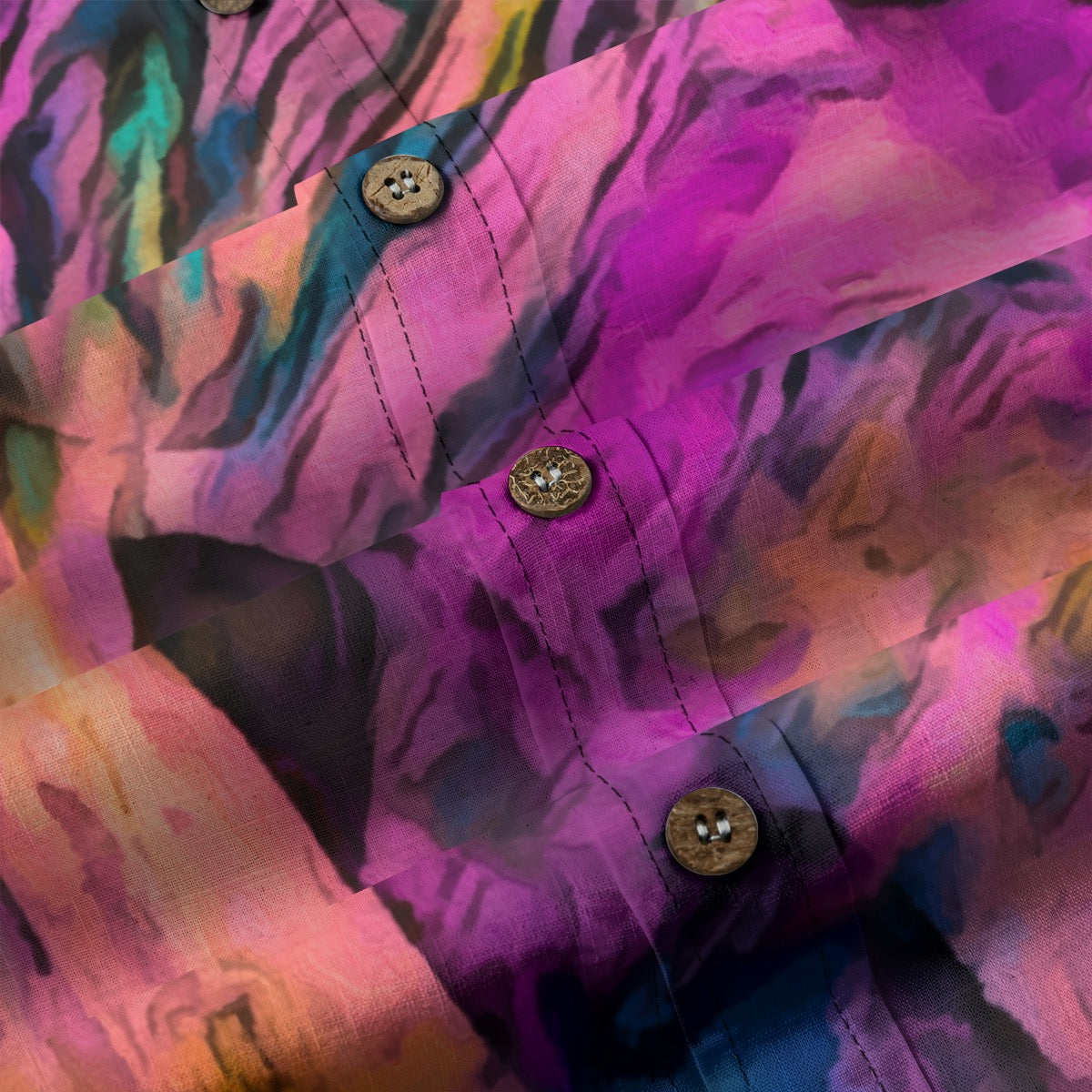 “Fuchsian Vortex” Men's Casual Lapel Long Sleeve Shirt|125GSM Cotton