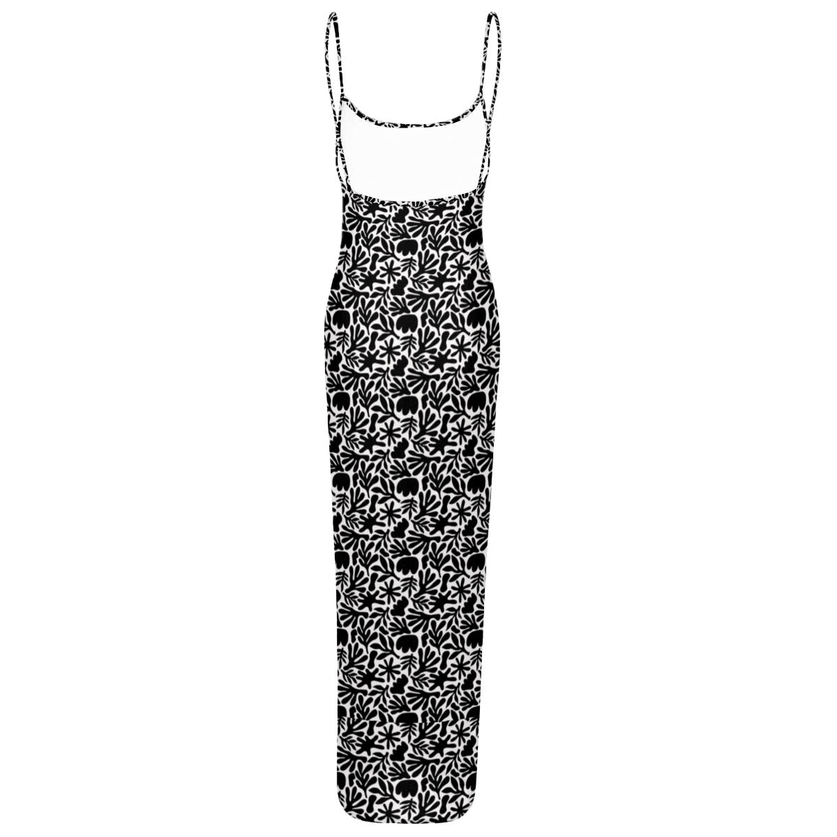 “Monochrome” Sheer Mesh Backless Spaghetti Strap Maxi Dress
