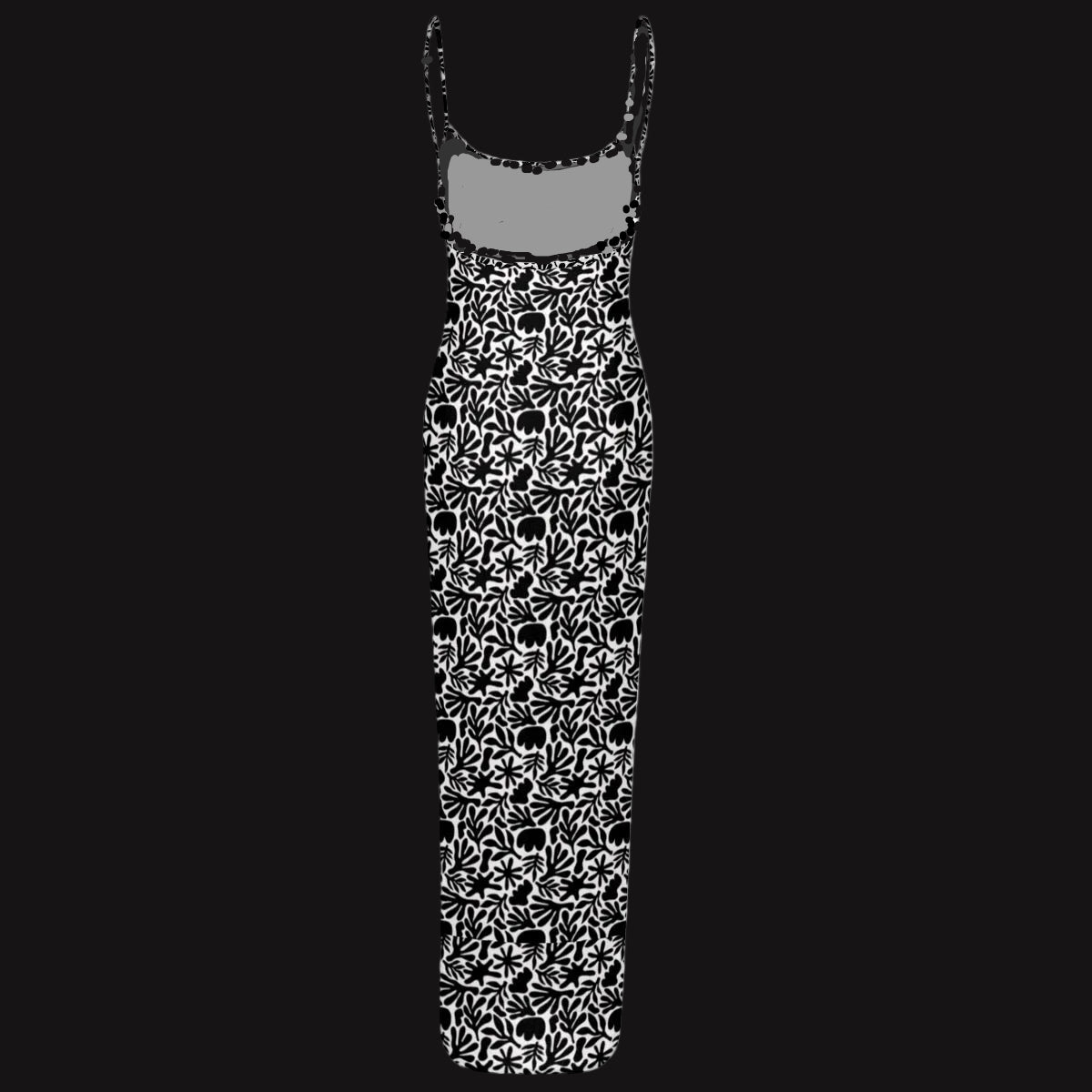 “Monochrome” Sheer Mesh Backless Spaghetti Strap Maxi Dress