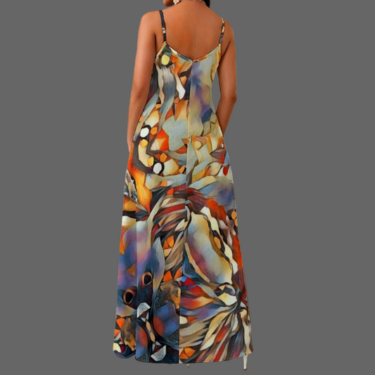 “Outback Hues” Women's Elegant V-Neck Maxi Dress