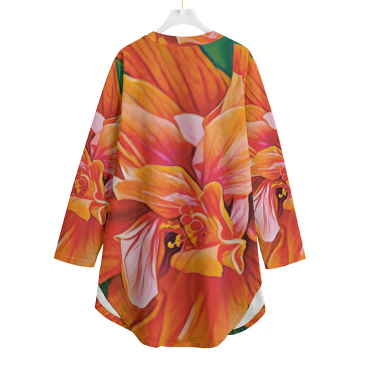 âPeach Hibiscusâ Women's Dress | 180GSM Cotton