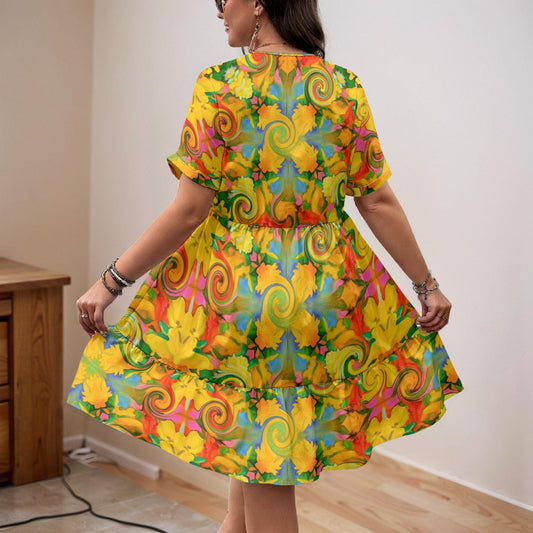 âCitrus Twistâ Womenâs Floral V-Neck Short Sleeve Dress